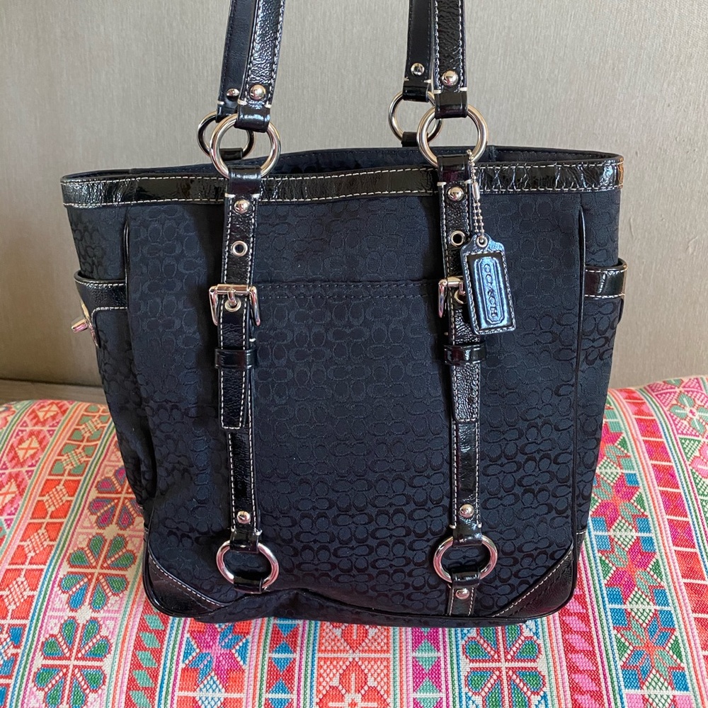 Coach shoulder bag with logo print & metal details
